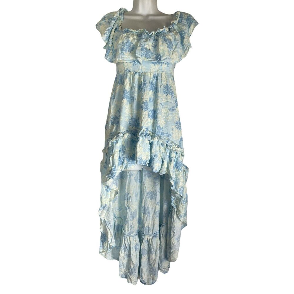 Skylar Madison Women's Size S High Low Ruffle Boat Neck Blue Floral Dress